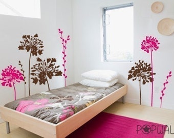 Vinyl Wall Decal Flower Gathering Large Dandelion flowers garden wall decal removable sticker for wall