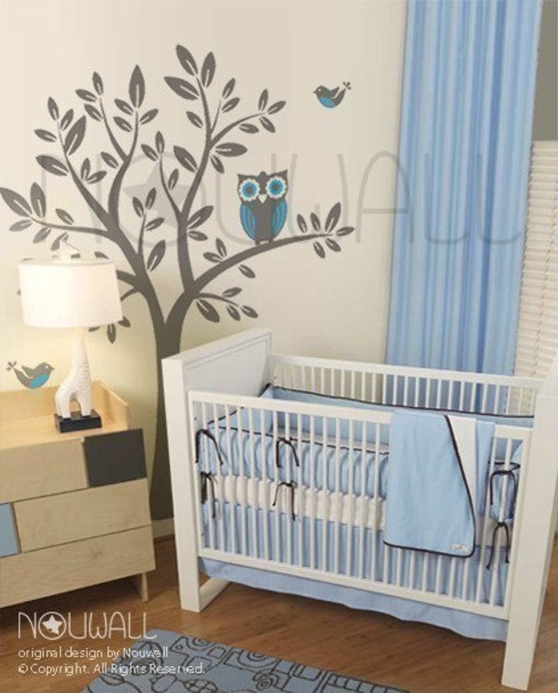 Owl on Tree Wall Decal Baby 089 - Nursery children wall decal home decor wall decor Wall Stickers