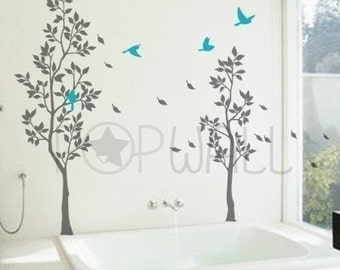 Tree with Falling Leaves birds living room Wall decal wall sticker home decor