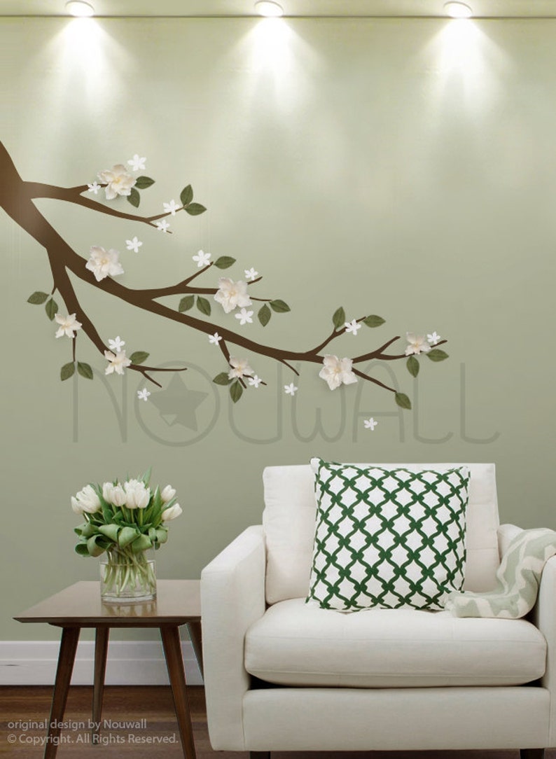 Wall Decal Sticker Magnolia Branch With White 3D Flowers and Etsy