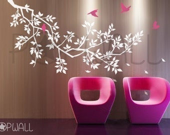 Vinyl Spring Tree Branch with birds Wall Decal Wall Sticker furniture wall decor