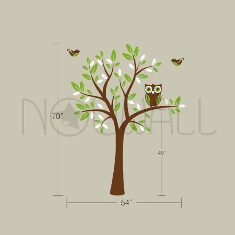 Owl on Tree Wall Decal Baby 089 - Nursery children wall decal home decor wall decor Wall Stickers