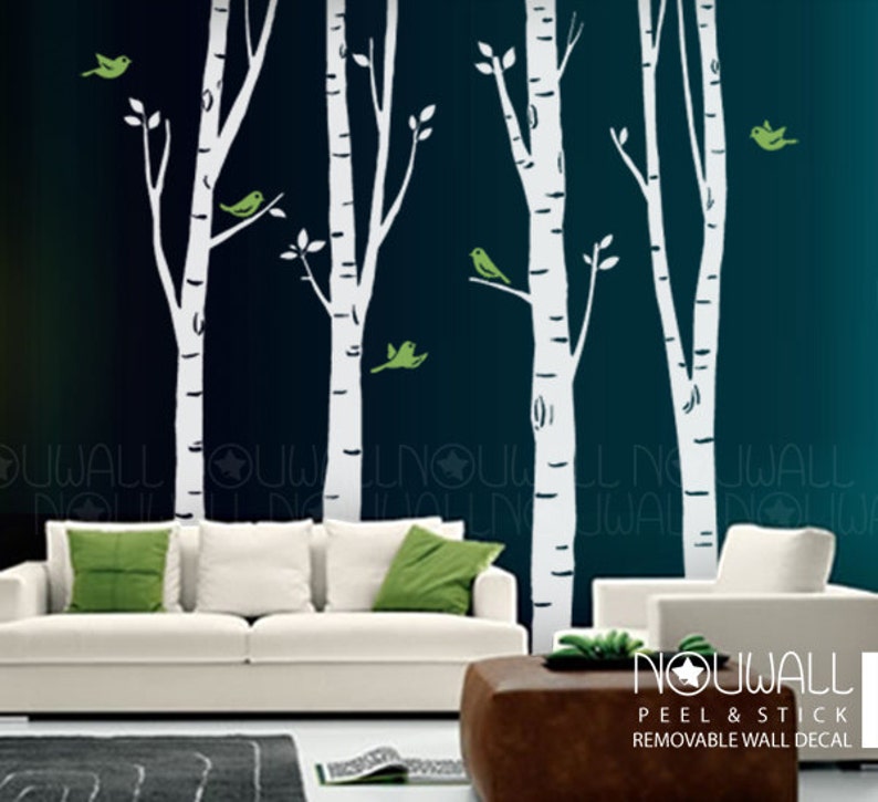 Tree Wall Decal Wall Sticker Art Birch Tree Decal with birds image 3