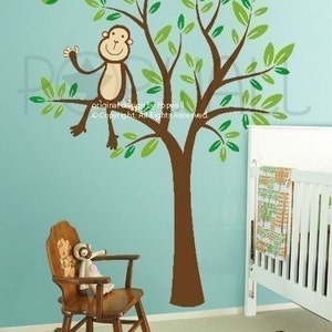 Monkey Sitting on a Flower Tree Wall decal Nursery Wall Decals Wall Sticker wall decor art image 2