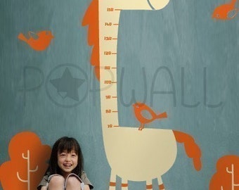 Kids Growth Charts Wall decals Tall Horse with Birds animal Wall Decal wall sticker