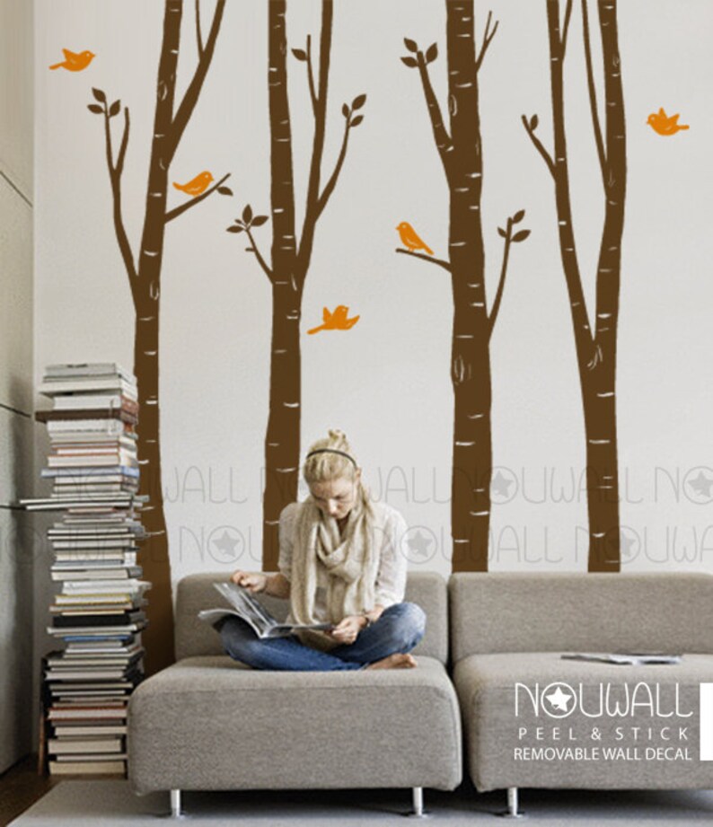 Tree Wall Decal Wall Sticker Art Birch Tree Decal with birds image 2