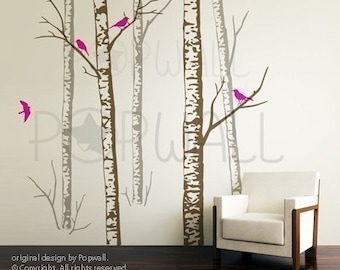 Birch Trees wall decal Birds Living Room Wall decals wall stickers Vinyl, home decor, wall decor