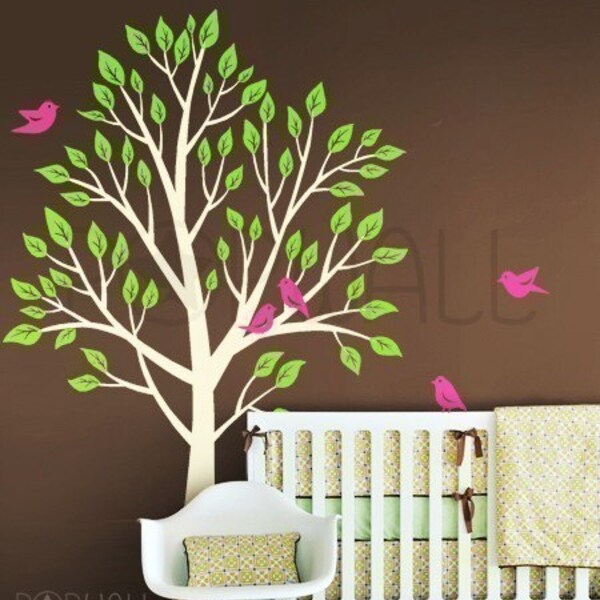 Removable Kids Vinyl Wall Sticker Decal - Garden Tree with Birds ( Large) - 056