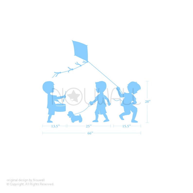 Little Girls silhouette picking flowers pulling wagon and flying a kite Children Kids Wall Sticker Wall Decal image 4