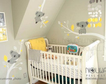 Removable Grey Koala Bear wall decal on branches Animal Nursery Baby Wall Decals wall sticker Wallpaper