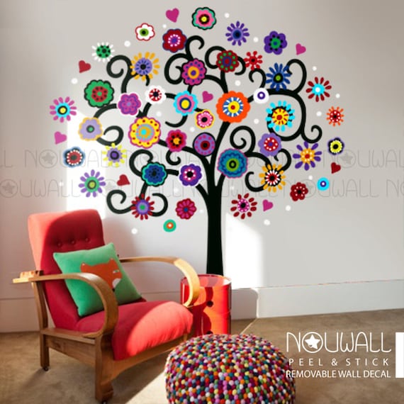 Mexican Folk Art Colorful Flower Tree Wall Decal Playroom Wall