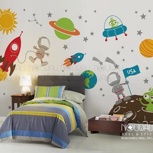 Space wall decal Planets Astronaut Boy Star Children Rocket Ship Alien Galaxy wall decal walls sticker image 2