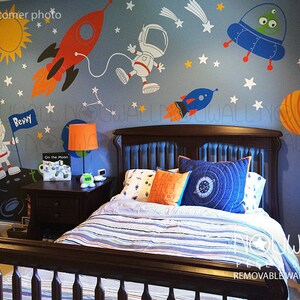 Space wall decal Planets Astronaut Boy Star Children Rocket Ship Alien Galaxy wall decal walls sticker image 4