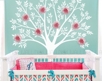 Pink Peony Wall Decal Tree Baby Flower Nursery Wall Decals, Wall Decor Wall Sticker