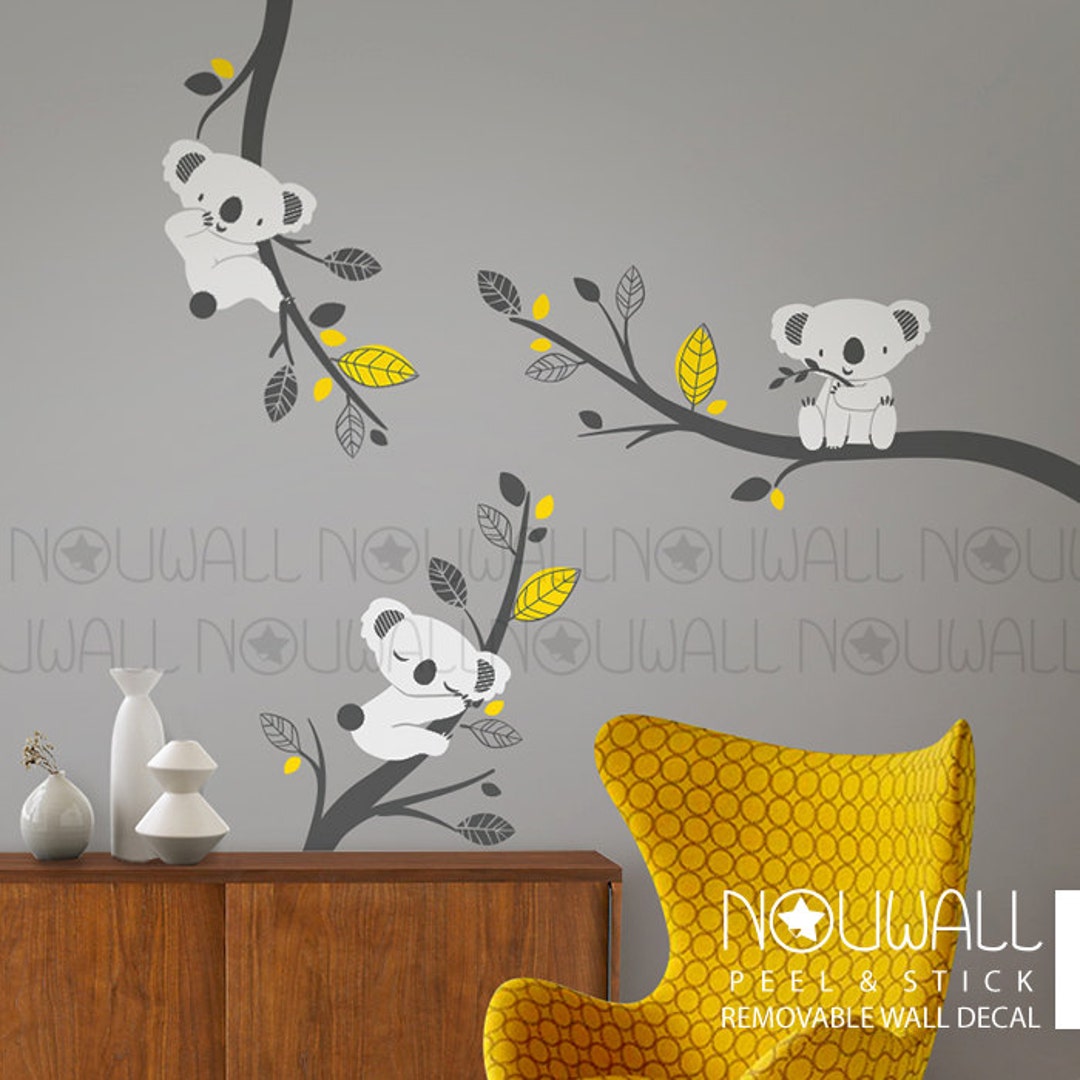 Removable Grey Koala Bear Wall Decal on Branches Animal Baby Wall