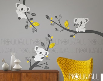 Removable Grey Koala Bear wall decal on branches Animal Baby Wall Decals wall sticker wall decor