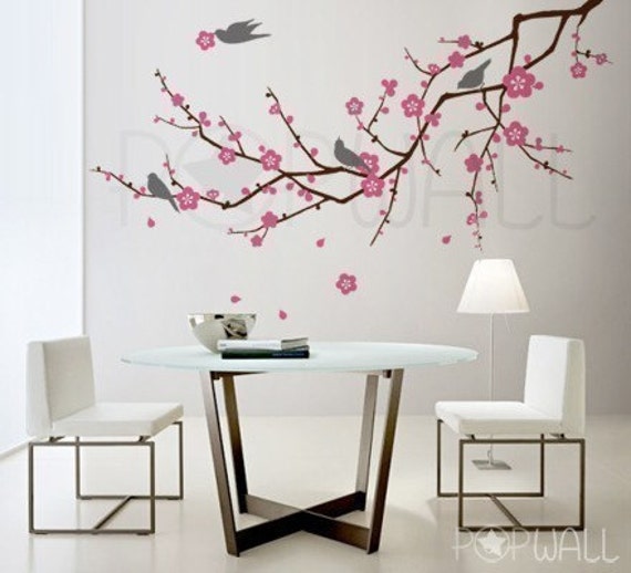 WALL STICKER FLOWER DECAL CHERRY BLOSSOM BIRDS VINYL MURAL ART