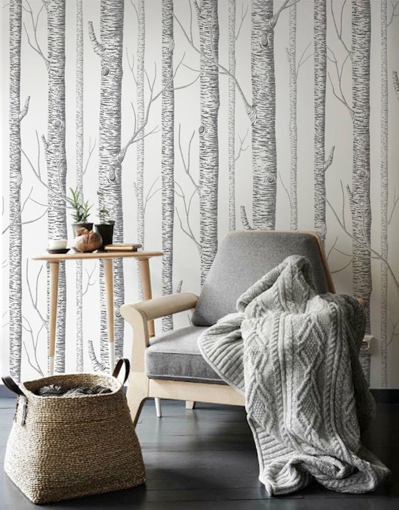 Birch Tree Peel & Stick Removable Wallpaper wall decal Etsy