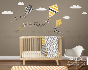 Nursery wall decal kids wall sticker Flying Kite decal with custom name decal