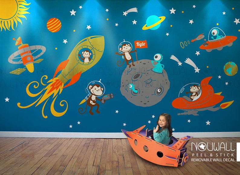 monkey wall decal space astronaut alien planet astro | etsy