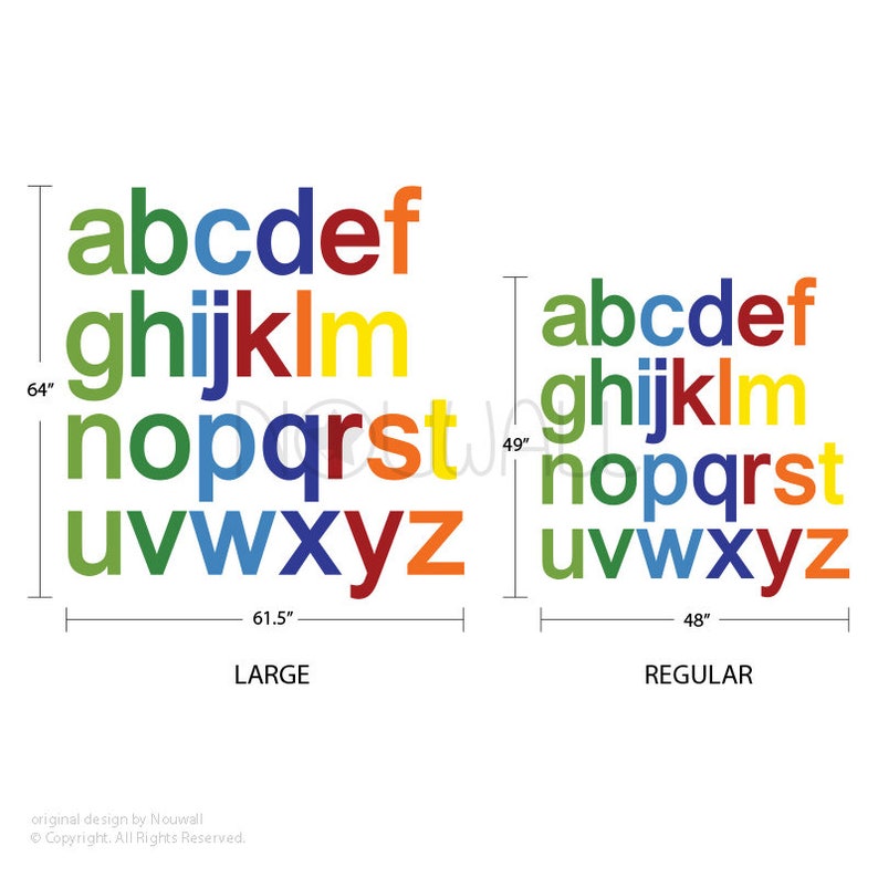 Removable Rainbow Alphabets Modern and Minimalist Wall Decal Wall Sticker wallpaper- suitable for baby kids room nursery Bold