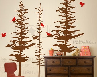 Art Wall Decals Wall Stickers - Pine Trees Decal - pine cone tree wall decal