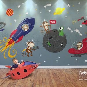 Monkey Wall Decal Rocket ship alien planet space astro boys Children Wall Décor Wall Decal Wall sticker image 5