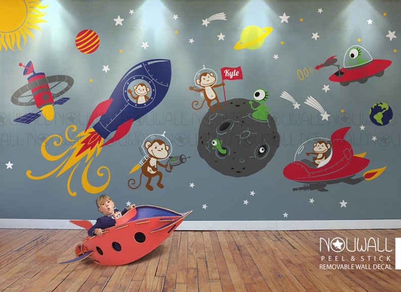 Monkey Wall Decal Rocket ship alien planet space astro boys Children Wall Décor Wall Decal Wall sticker image 5