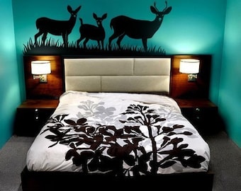 Deers Wall decal In the Wild Wall decal silhouette wall sticker Vinyl living room home decor