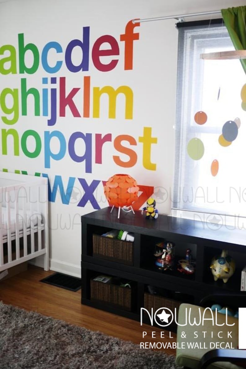 Removable Rainbow Alphabets Modern and Minimalist Wall Decal Wall Sticker wallpaper- suitable for baby kids room nursery Bold