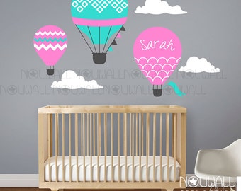 Hot Air Balloon Wall decal Wall Sticker with custom name decal Baby Nursery wall decals wall decor
