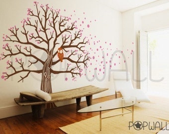 Tree Wall Decal Vinyl Wall Sticker Art Owl on Blossom Tree Decal