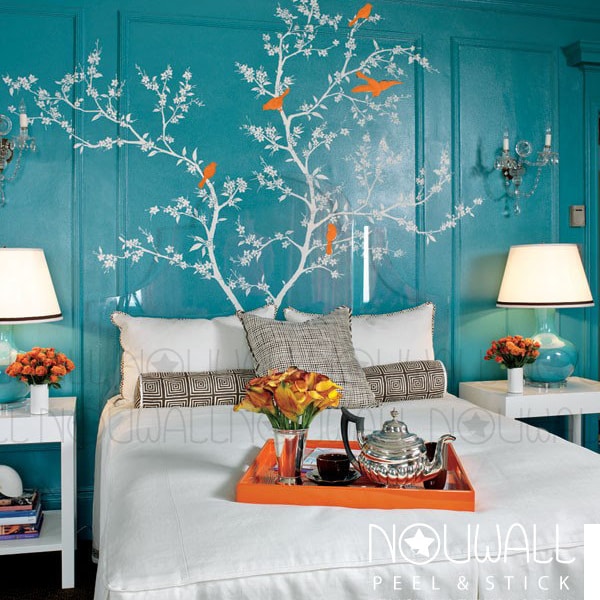 Chinoiserie Flowering Branch with Exotic Birds Tree Wall Decal Wall Sticker Wallpaper