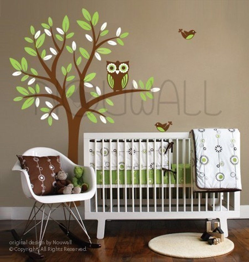 Owl on Tree Wall Decal Baby 089 - Nursery children wall decal home decor wall decor Wall Stickers