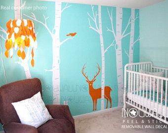 Removable White Winter Birch Tree Wall decal Buck Deer wall decals wall sticker