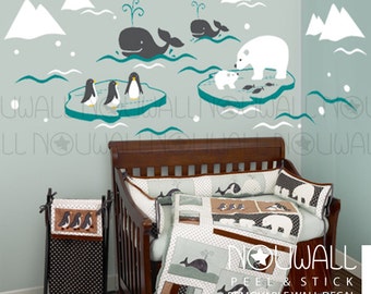 Nursery baby kids Wonderful Arctic iceberg polar bear whale Penguin Narwhal Walrus Seal Wall Decal Wall Sticker