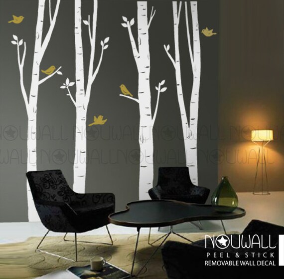 birch tree wall decal bird wall decal office wall decal | etsy