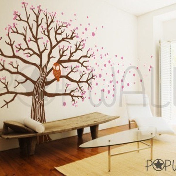 Vinyl Wall Art Decal Sticker - Owl on Blossom Tree  - 045