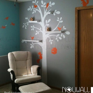 Shelving Tree with Birds & Squirrels birdhouse Wall Decal Wall sticker Children Baby Kids nursery wall decals image 4