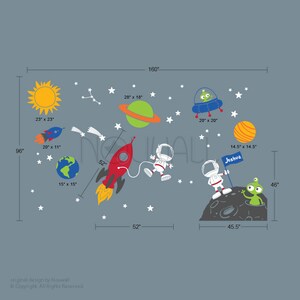 Space wall decal Planets Astronaut Boy Star Children Rocket Ship Alien Galaxy wall decal walls sticker image 3