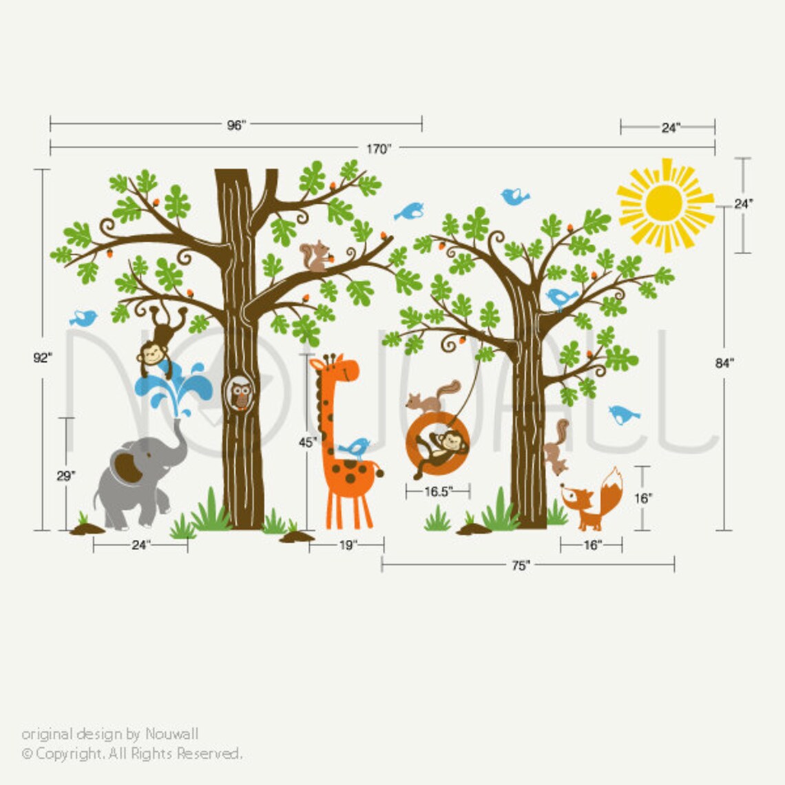 Kid Playroom Wall Decal Woodland Tree Animal Monkey Giraffe Etsy