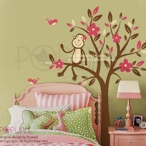 Monkey Sitting on a Flower Tree Wall decal Nursery Wall Decals Wall Sticker wall decor art image 1