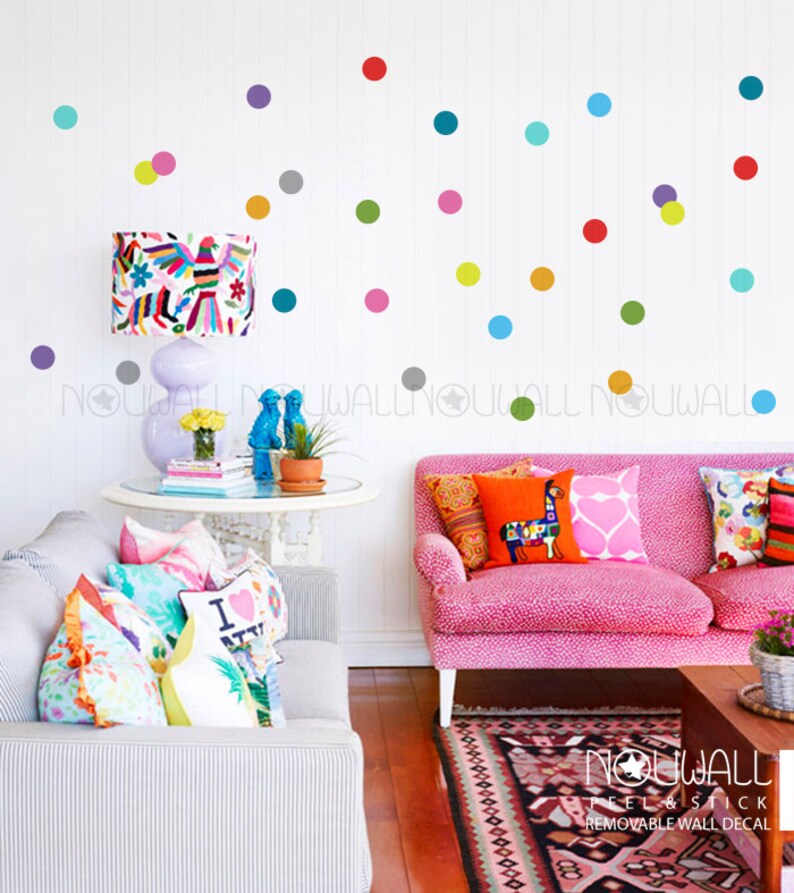 Colorful Polka Dots Wall Decal Wallpaper Removable Wall Etsy UK