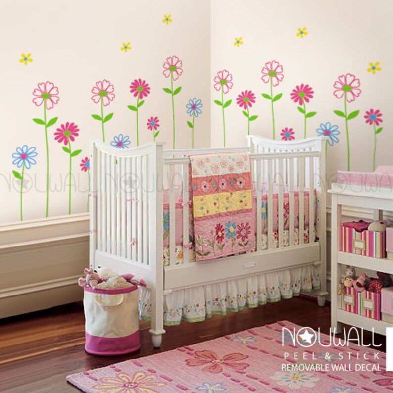 Daisy Garden Removable Flowers Wall Decal Baby Girl Nursery Etsy