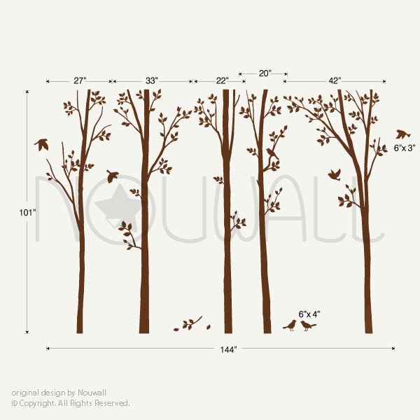 Tree Wall Decals Wall Stickers Spring Trees With Birds Wall Etsy