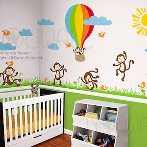 Wall Decal Wall Sticker Nursery Decal Monkey hot air balloon wall decal