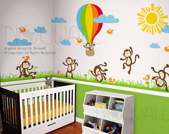 Wall Decal Wall Sticker Nursery Decal Monkey hot air balloon wall decal