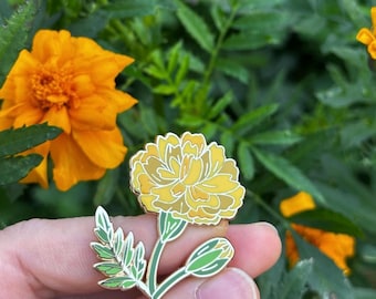 Marigold Enamel Pin – October Birth Flower | Hard Enamel Floral Brooch Lapel Pin