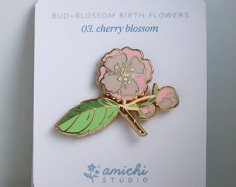 Cherry Blossom Enamel Pin – March Birth Flower | Hard Enamel Floral Brooch Lapel Pin