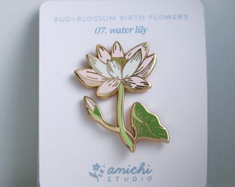 Water Lily Enamel Pin – July Birth Flower | Hard Enamel Floral Brooch Lapel Pin
